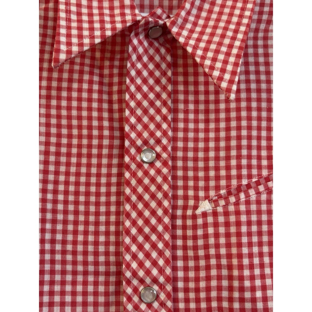 Vintage 70s Sears Western Pearl Snap Shirt Red White Cowboy Button Boy's Size 6 - Picture 3 of 7